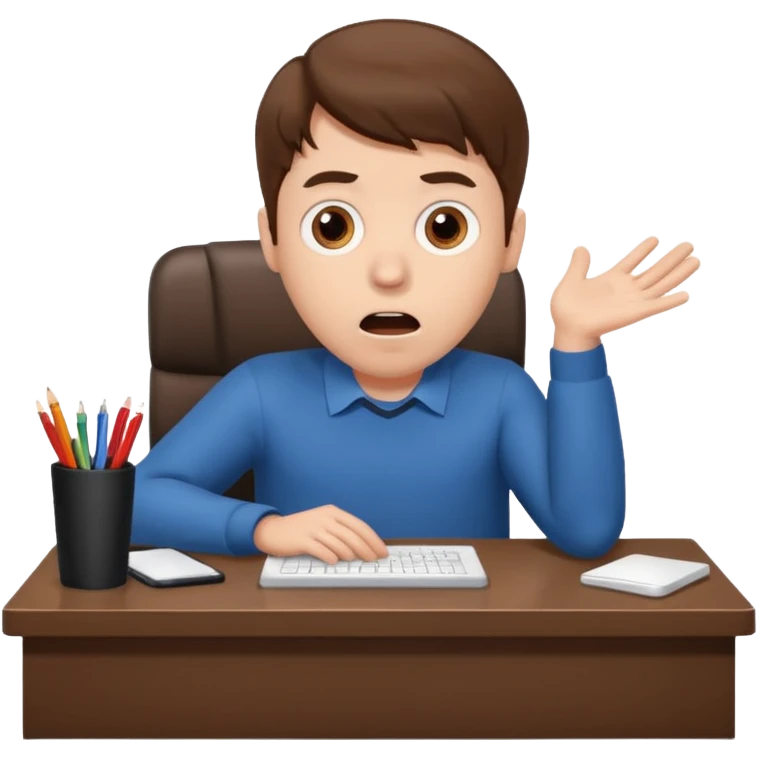 A white man with brown hairs, white skin,   sits at his desk in shock emoji