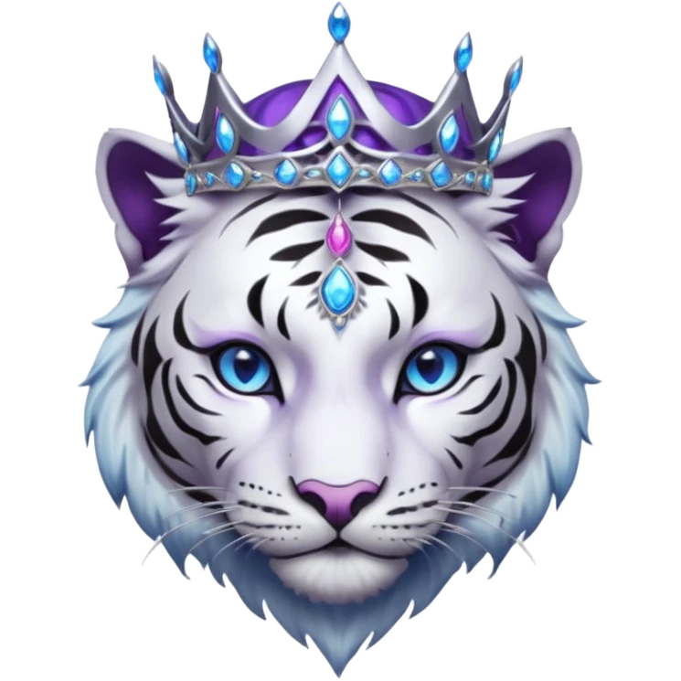 ESO Female white/black tiger khajiit leader of the umbral rose, glowing blue eyes, glowing blue 'third eye' gem; purple gemmed silver crown/tiara emoji