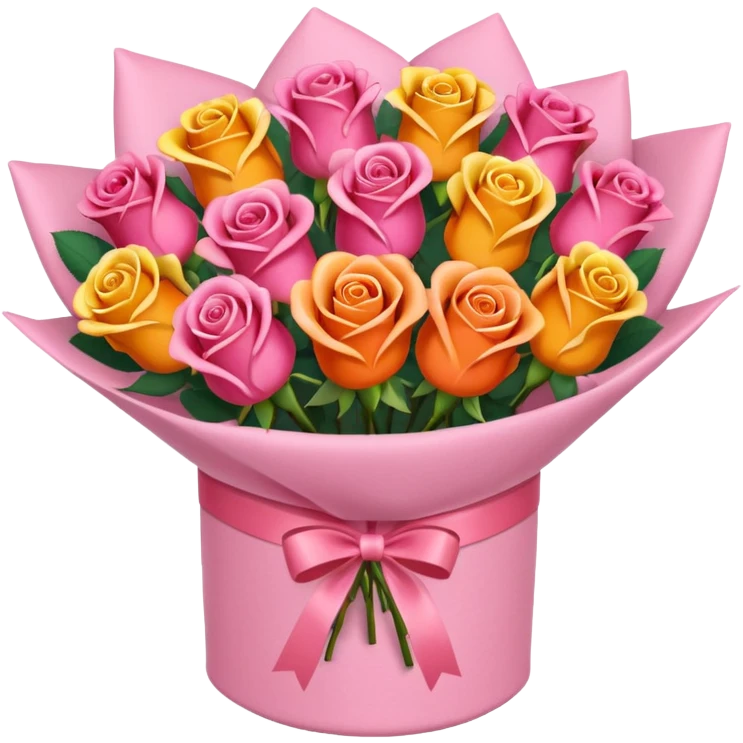 pink Bouquet of red orange pink yellow roses in package emoji