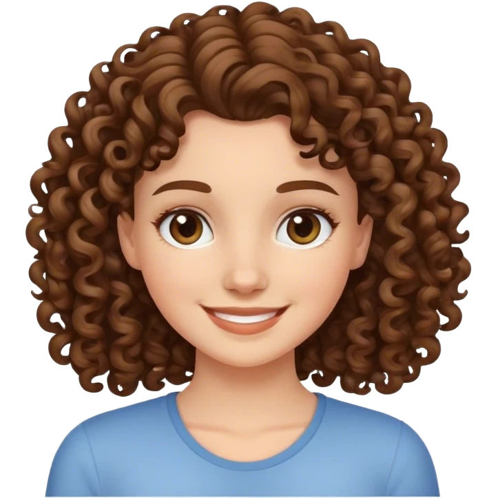 smiling white and brunette girl with curly hair emoji