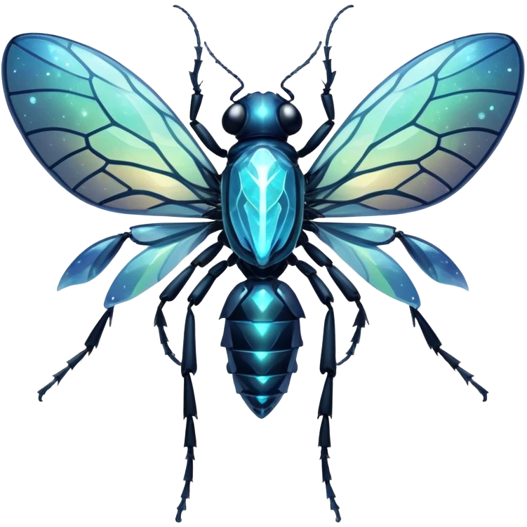 A bioluminescent insectoid with crystalline exoskeleton segments that refract light into dazzling patterns, capable of phasing through solid objects when exposed to moonlight. emoji