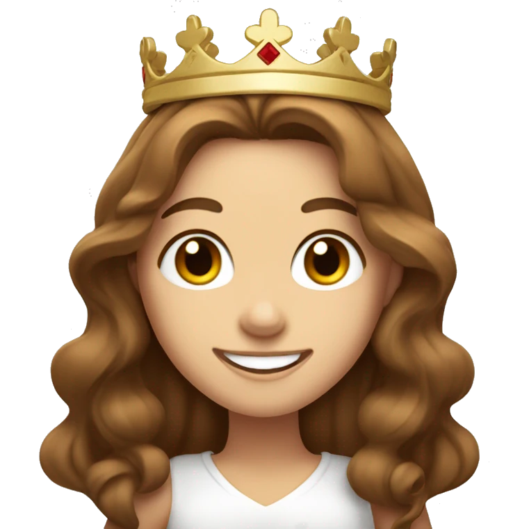 a white girl with brown wavy long hair, brown eyes and smiling wearing a crown, holding thumbs up emoji