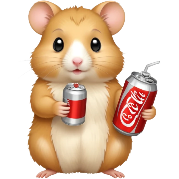 Golden hamster holding a Diet Coke can emoji
