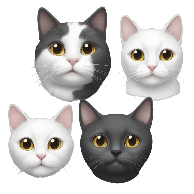 White cat, grey cat, grey & white cat, and black cat emoji