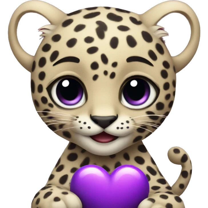 Baby leopard holding a purple heart  emoji