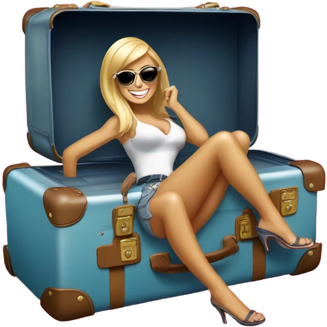 Paris Hilton riding a suitcase emoji