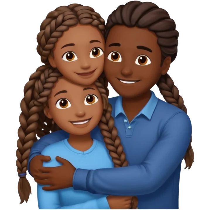 dark skin girlfriend with braids hugs brown skin boyfriend with long hair  emoji