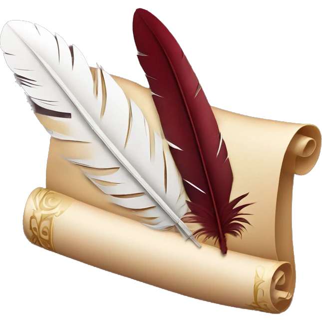 a maroon feather quill and an open SCROLL emoji