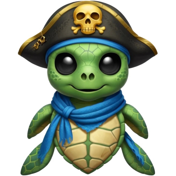sea turtle wearing a blue pirate skull scarf emoji