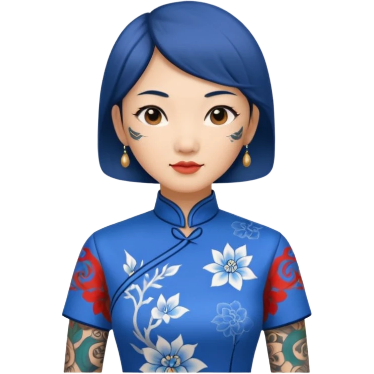 ancient woman with tatooed and blue cheongsam emoji