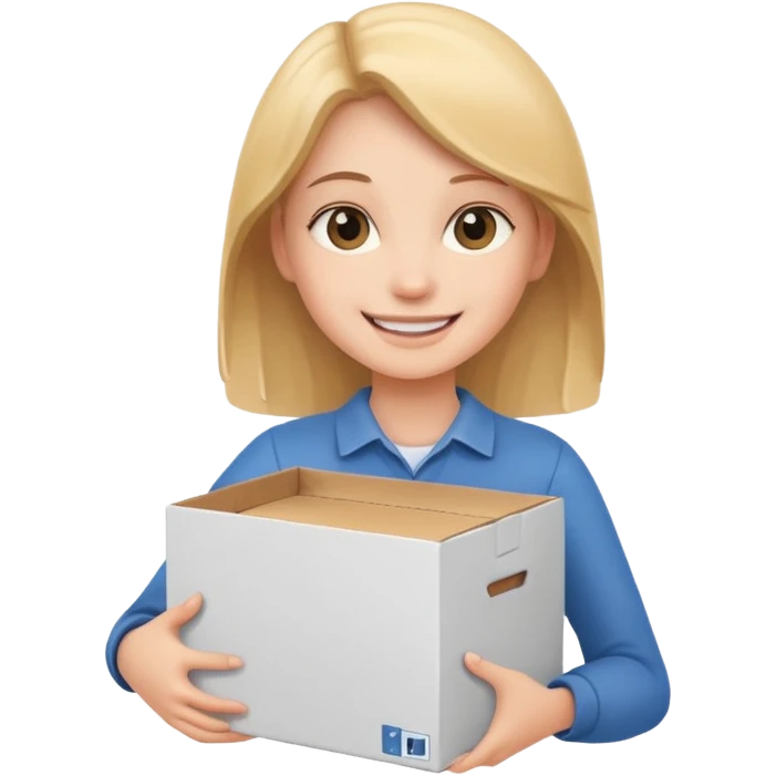 Smiling girl holding a box in her hand emoji