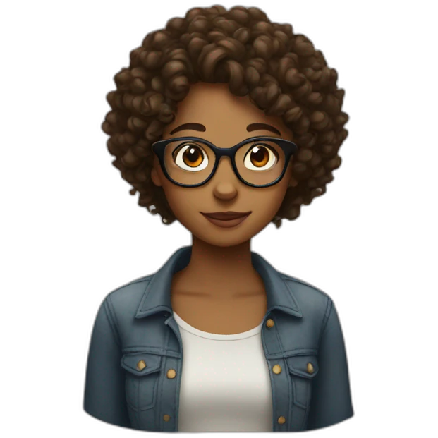 brown curly girl with glasses emoji