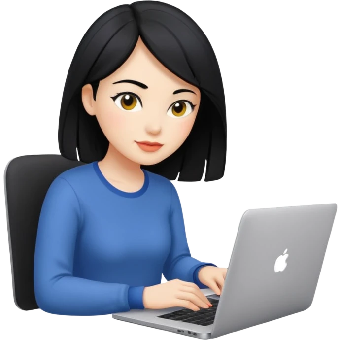 woman UX designer with black hair working on a laptop with color swatches emoji