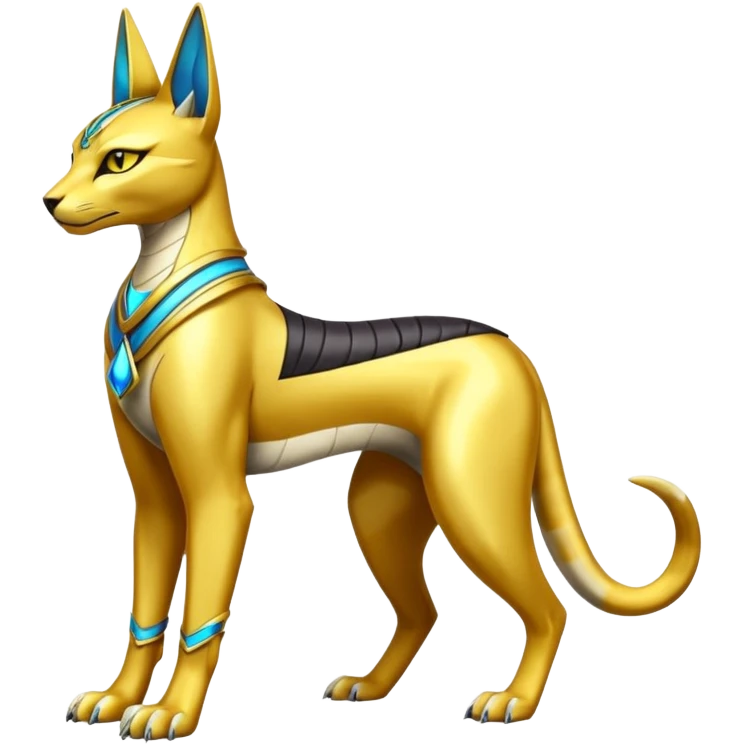 Modern futuristic shiny colorful Bastet-Anubis-Lombax-Zeraora-Renamon-fusion (full body) emoji