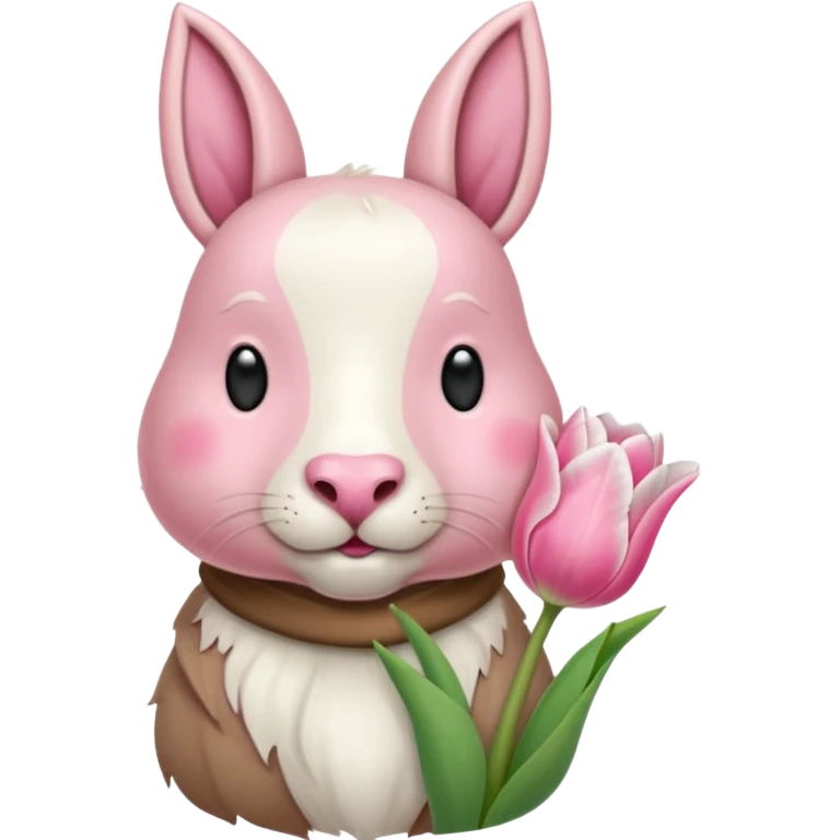 Un 🐑 lindo teniendo un tulipán rosa emoji