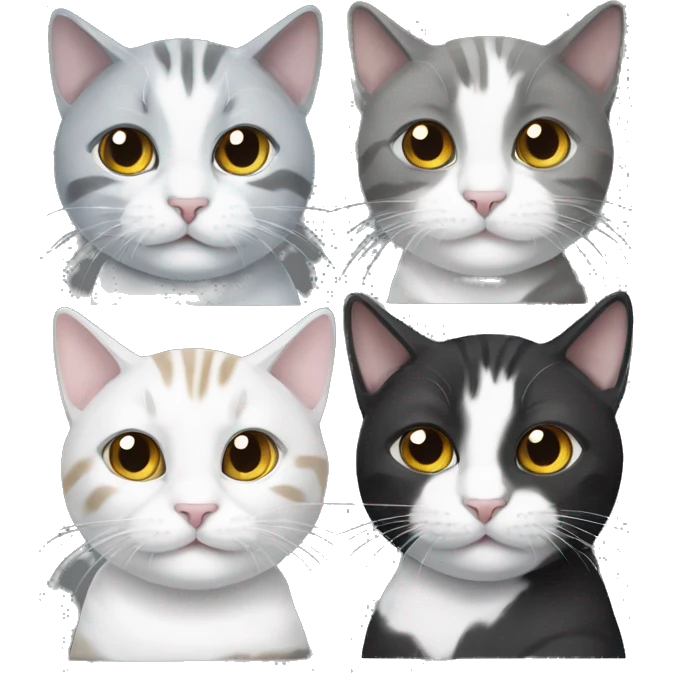 Three cats one black one white one grey emoji