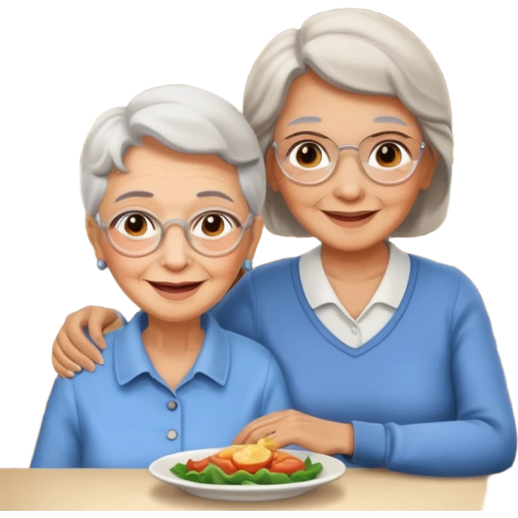 conversación dentro de un restaurant  dos personas y una de las persoans sea una abuela emoji