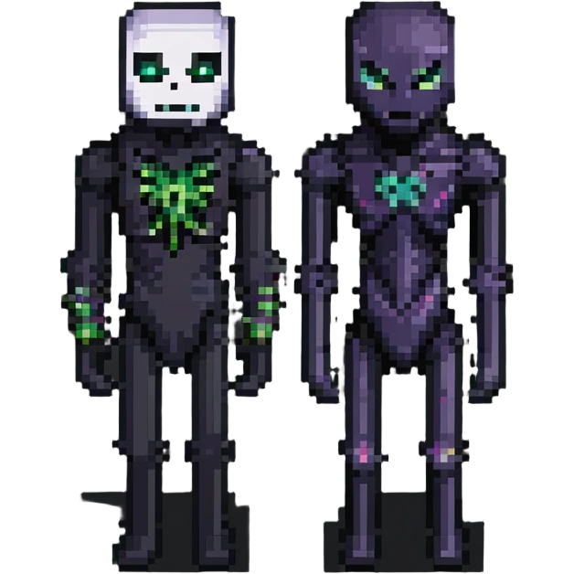 split-face design: left side Creeper, right side Enderman, pixel art style emoji