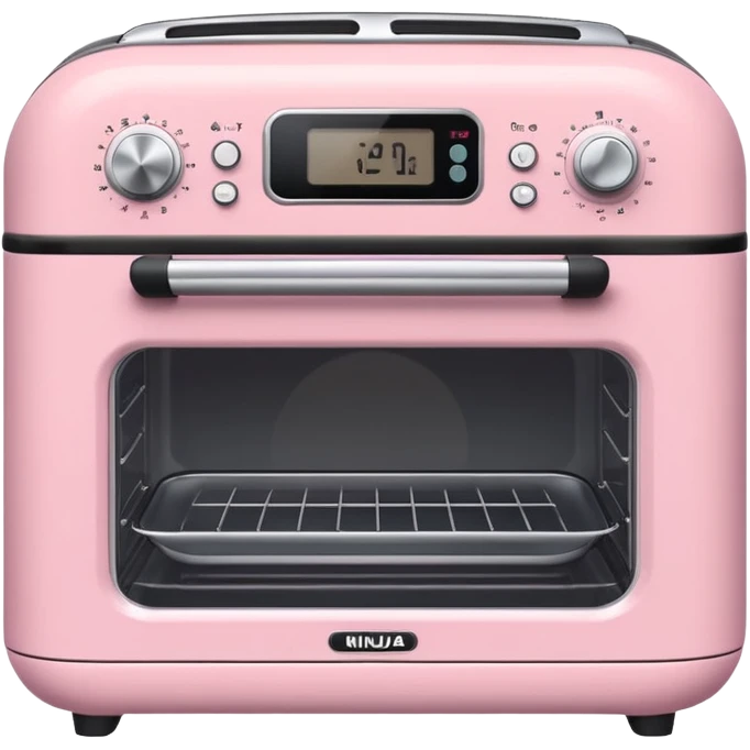 Cute emoji-style Ninja Combi countertop oven, pastel pink appliance, rounded edges, soft highlights, simple shadows, modern kitchen gadget aesthetic, kawaii but realistic, centered, white background emoji