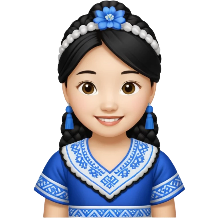 Make a hmong girl emoji in a blue, white, and black Hmong inspired dress emoji