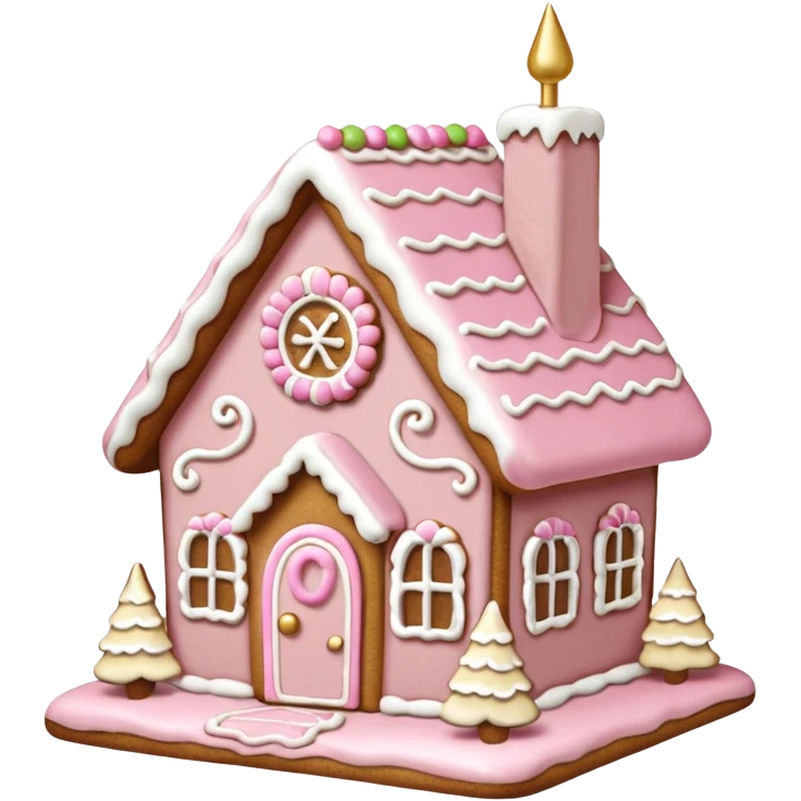 light pink and gold and white gingerbread house emoji