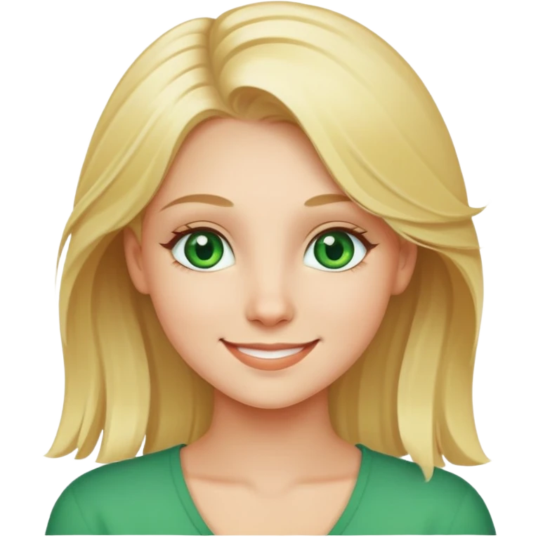 Blond girl smiling with green eyes emoji
