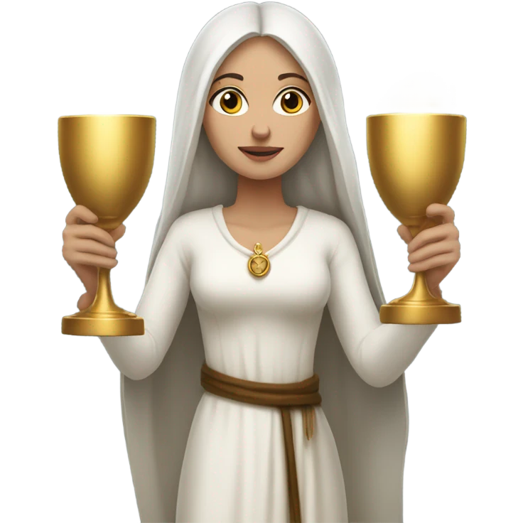 Tall black haired white woman holding the holy grail  emoji