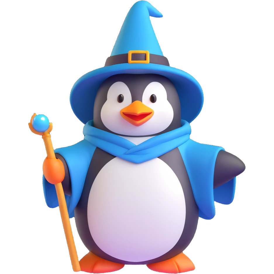 A penguin dressed as a wizard emoji