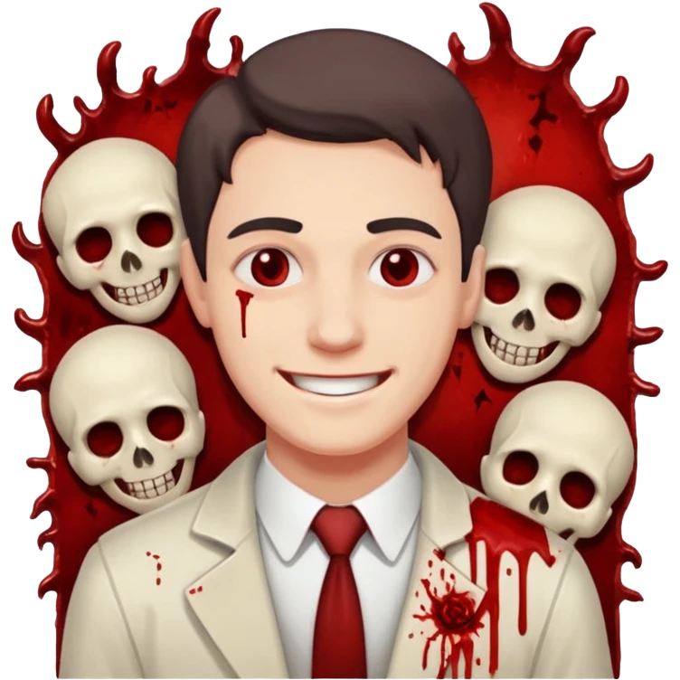 guy in front of bloody corpses smiling emoji