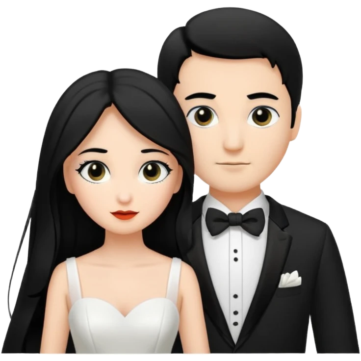 Bride with black hair black eyes as groom with black hair black eyes emoji
