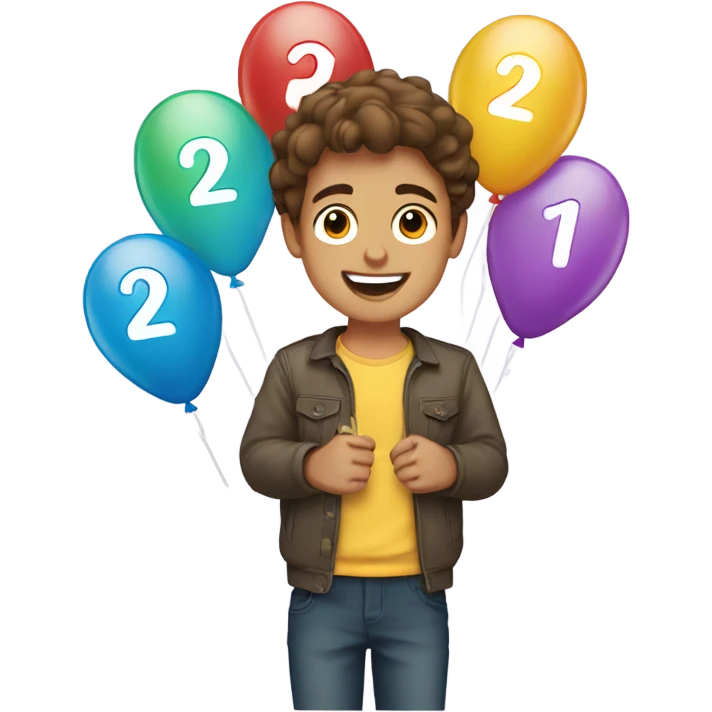 Boy celebrating 21st birthday with brown hair emoji