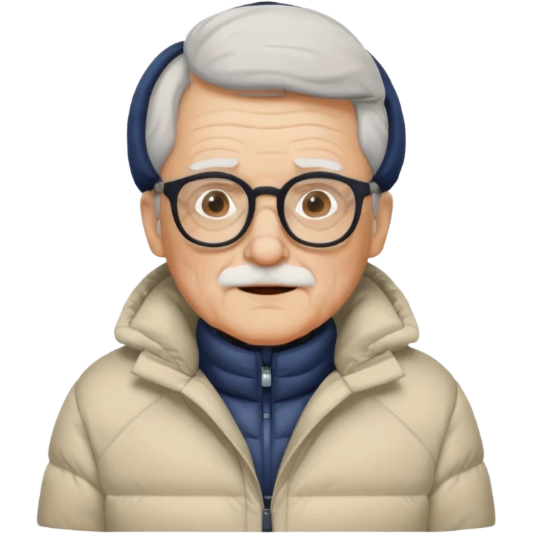 old man in puffy winter coat, wearing glasses emoji
