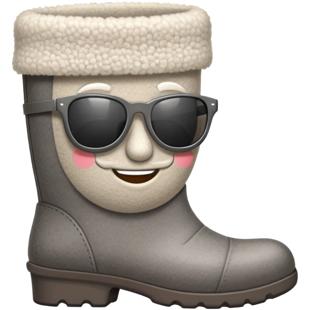 A cute traditional Russian felt boot (valenok) with a smiling face, wearing sunglasses and looking cool emoji