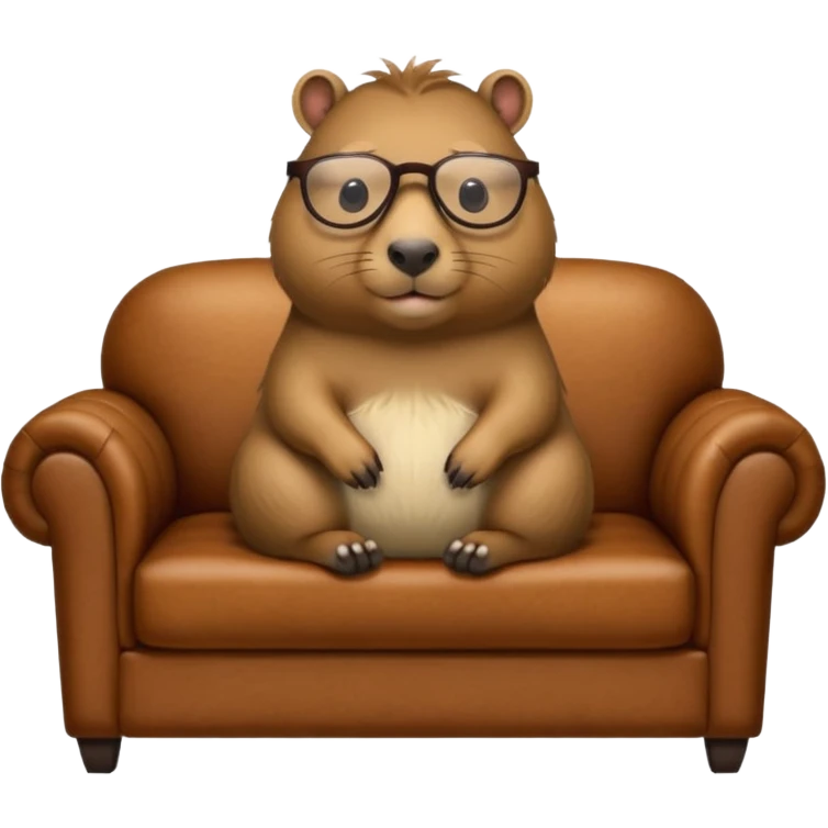 Capybara with glasses seating in a sofa emoji