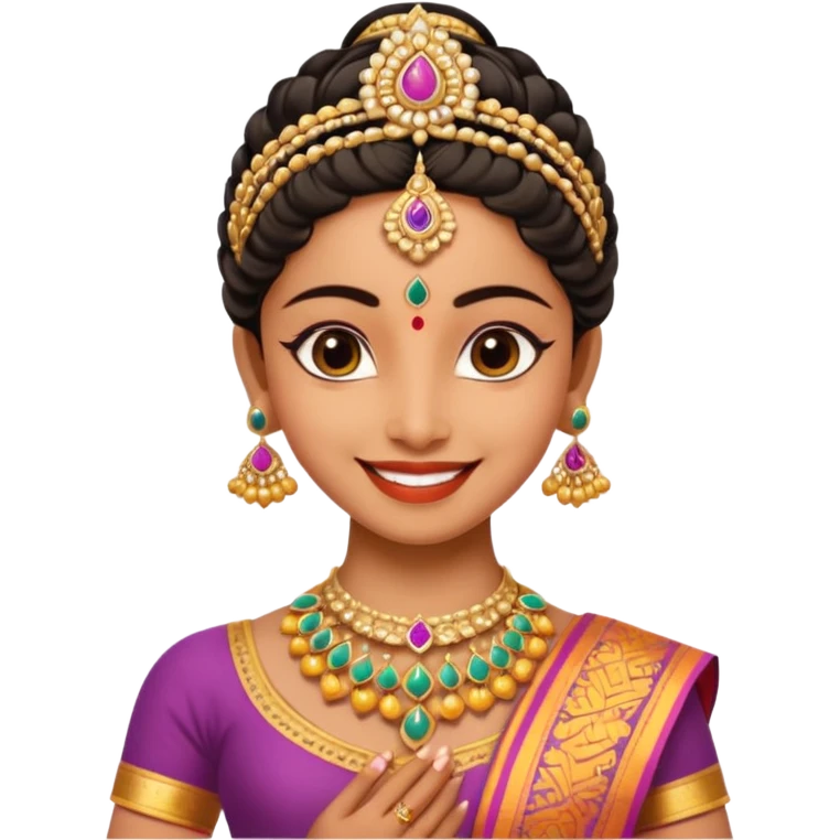 realistic bharathanatyam dancer with a smiling face and beautiful pose emoji