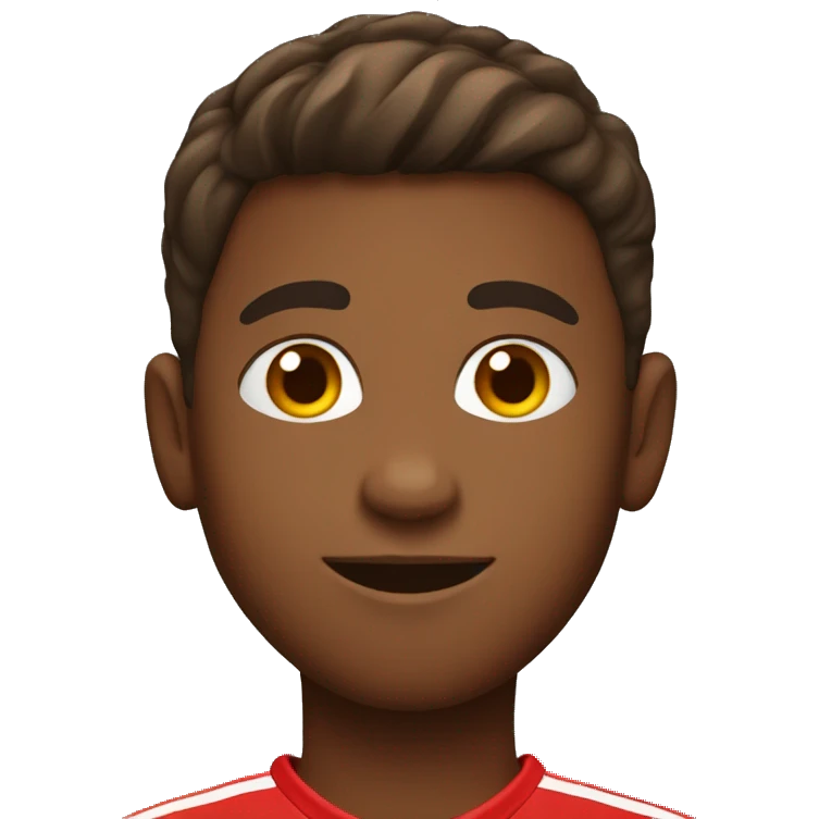 brown boy wearing red soccer uniform holding a football emoji