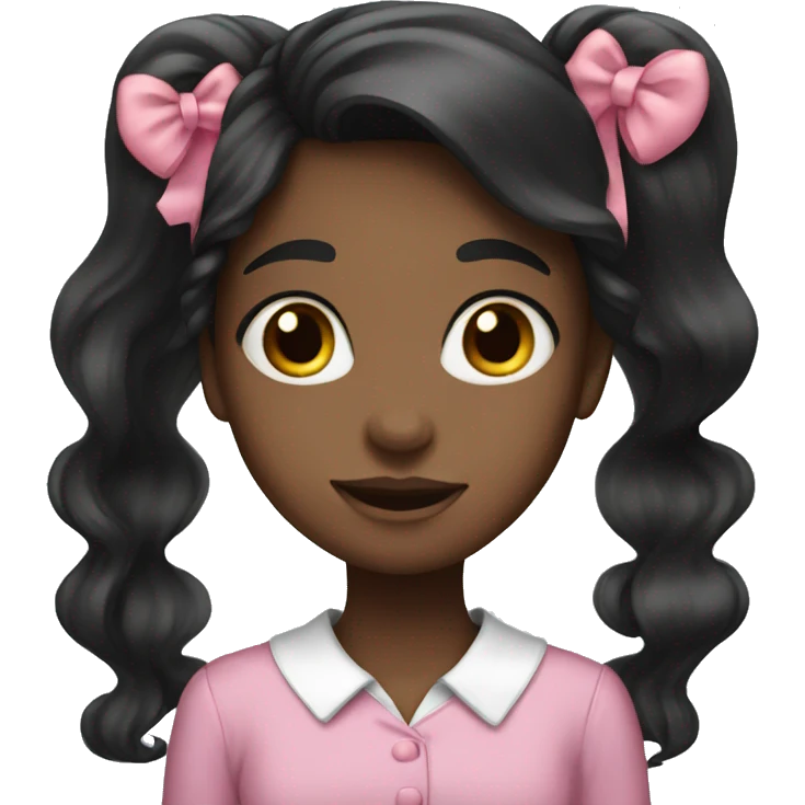Black long haired girl with pink bow  emoji