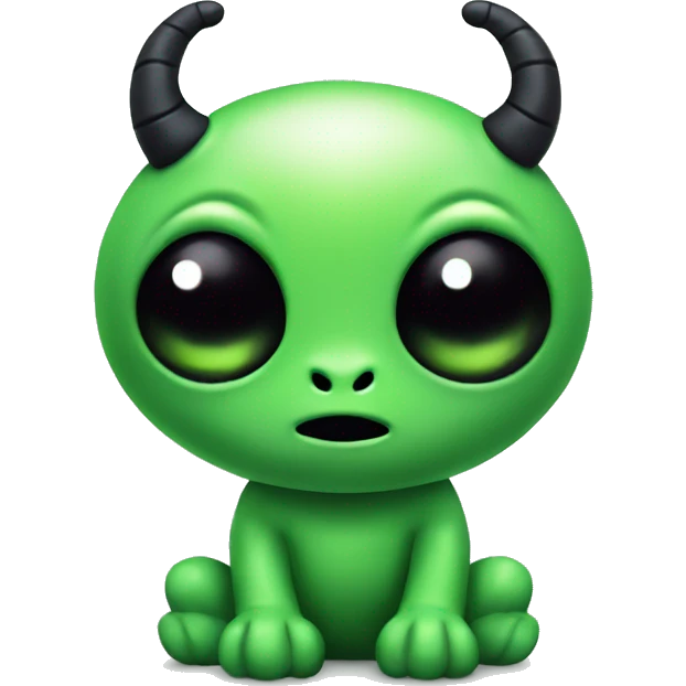 Cute green plush alien with black eyes and horns emoji