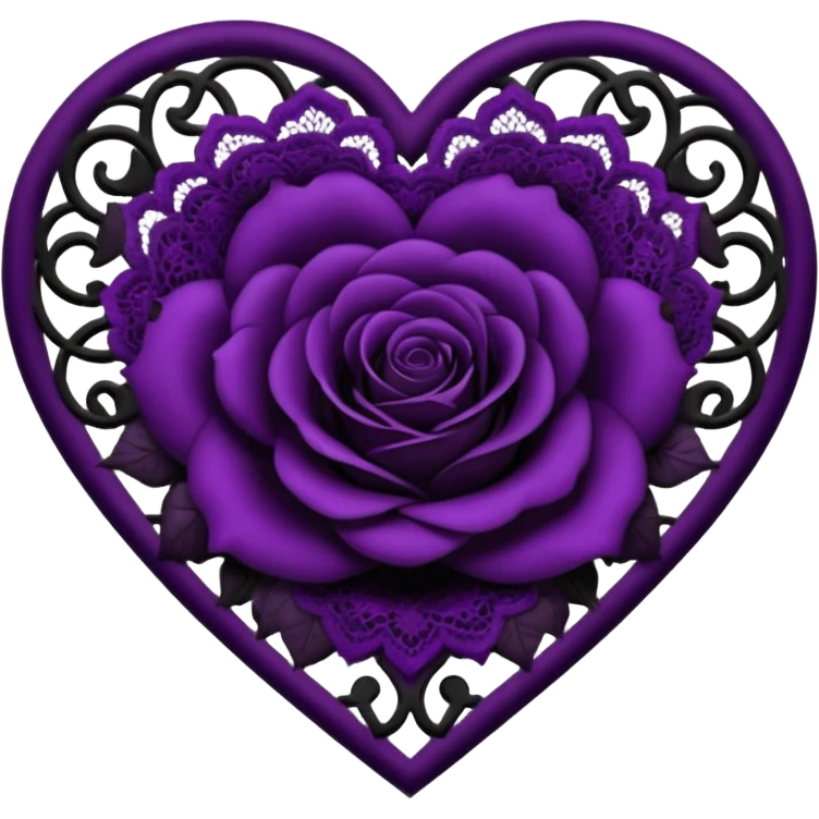 gothic heart with deep purple lace and black rose emoji