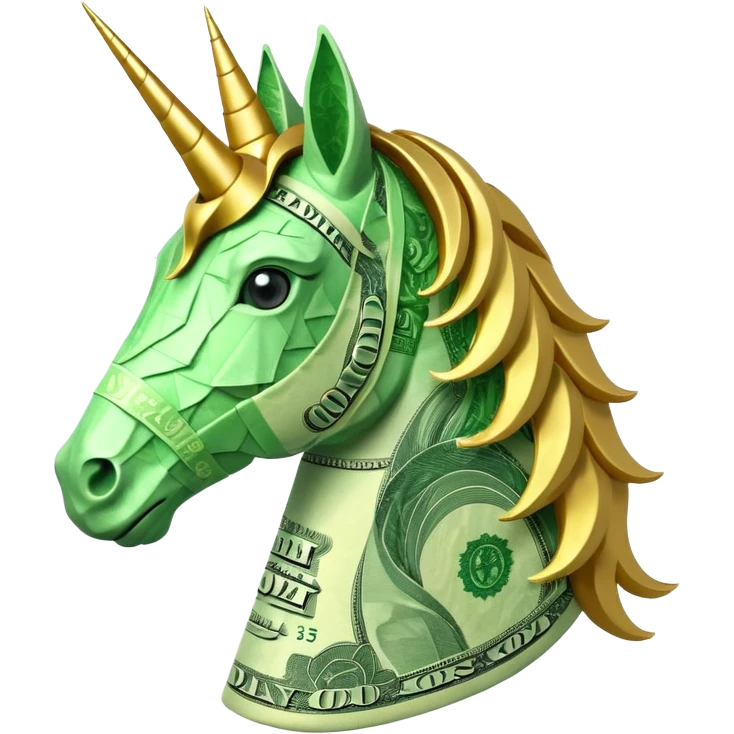 единорог полностью из долларовых купюр, no background emoji