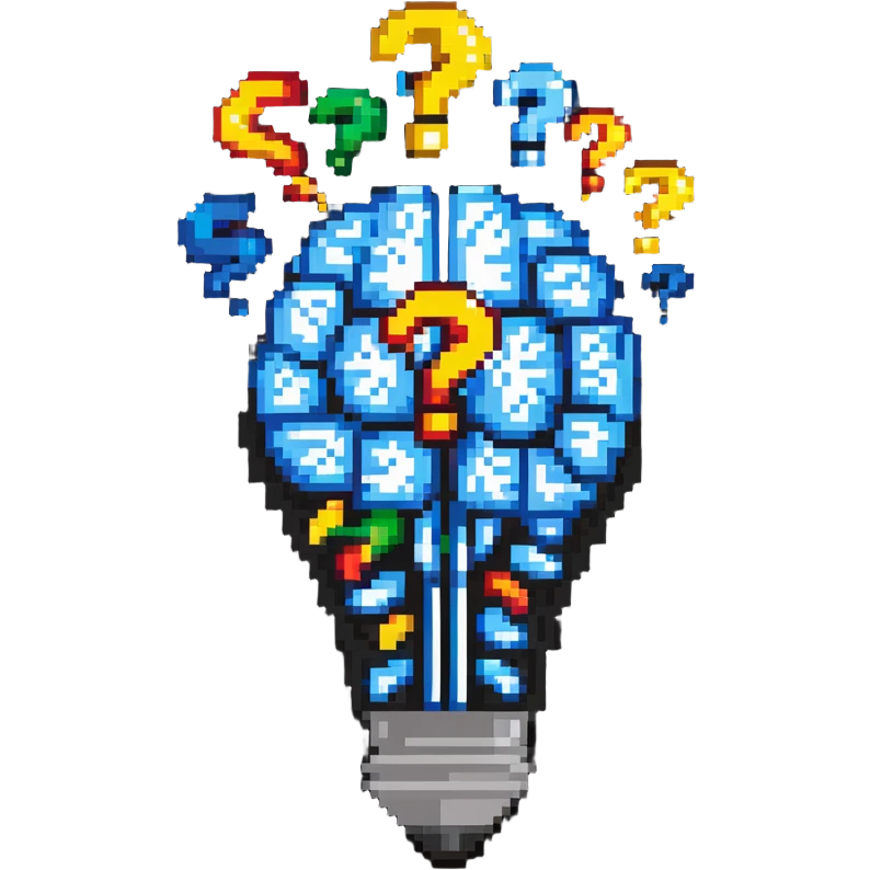 brain with question marks and lightbulb, representing inquisitive thinking emoji