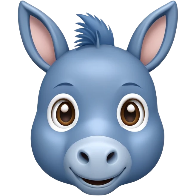 cute blue donkey with big eyes and friendly smile, simple flat design emoji