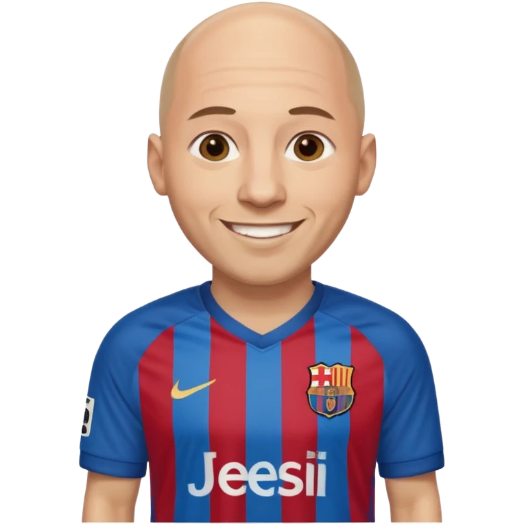 bald man wearing messi football jersey emoji