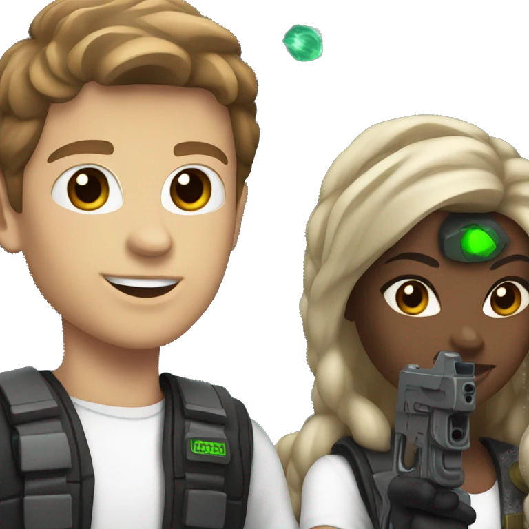 white boy with brown hair and white girl playing laser tag emoji