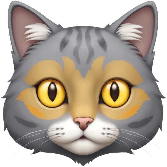 A gray cat with yellow eyes named max he is very cute and has a white spot on his neck emoji