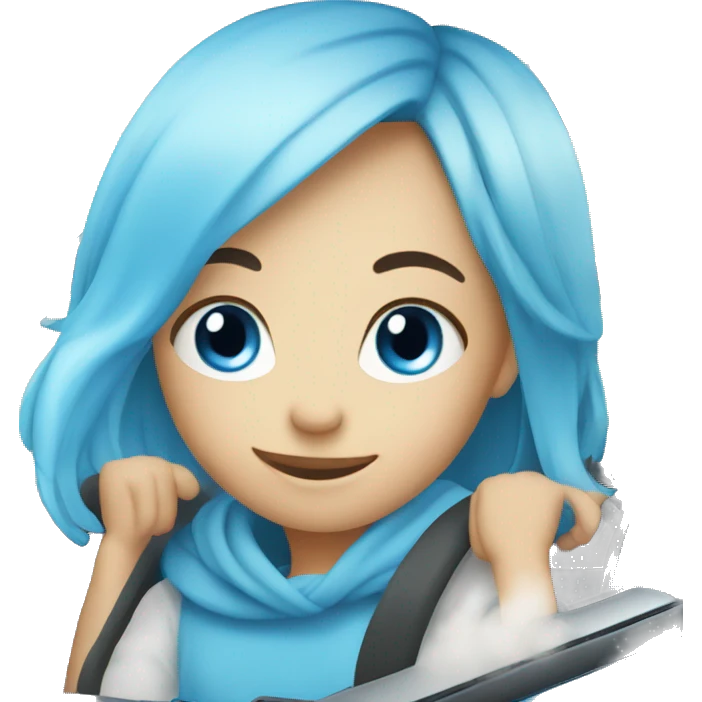 smiling girl blue eyes with car emoji