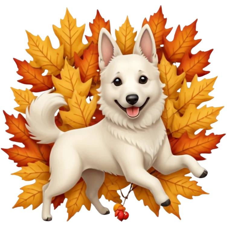 White belgian Shepard Dancing in fall and Love it emoji