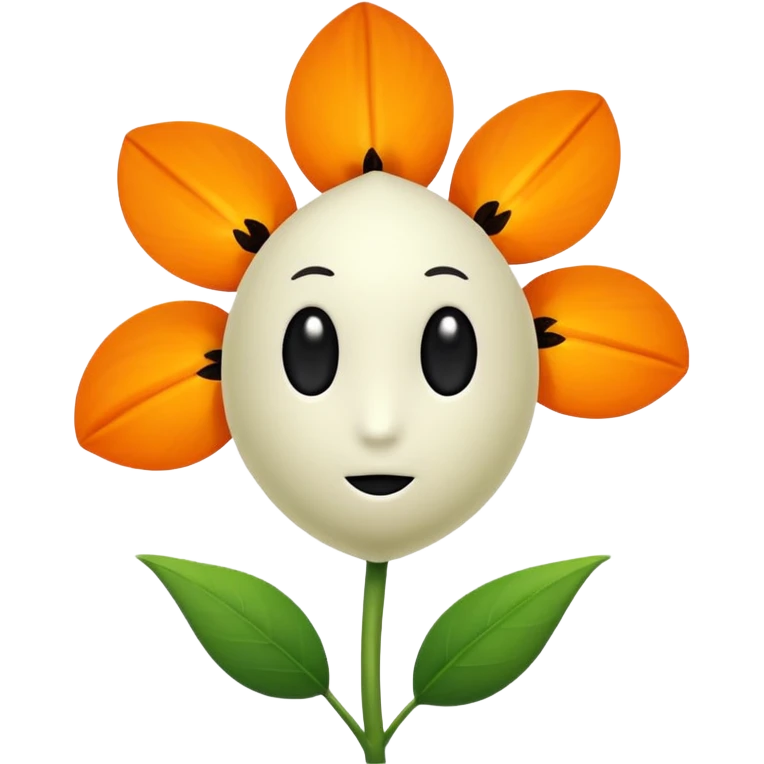 Green stem, white bud with black cartoony face: ;p. And six heart shaped yellowish orange petals emoji