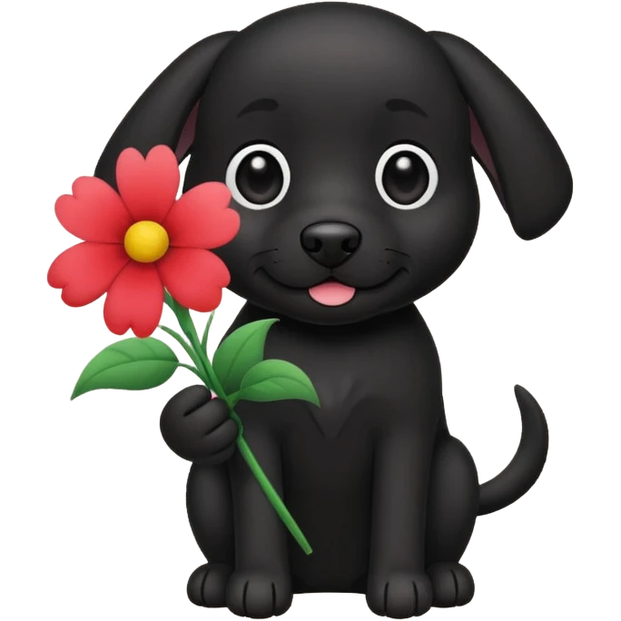 black dog holding flowers emoji