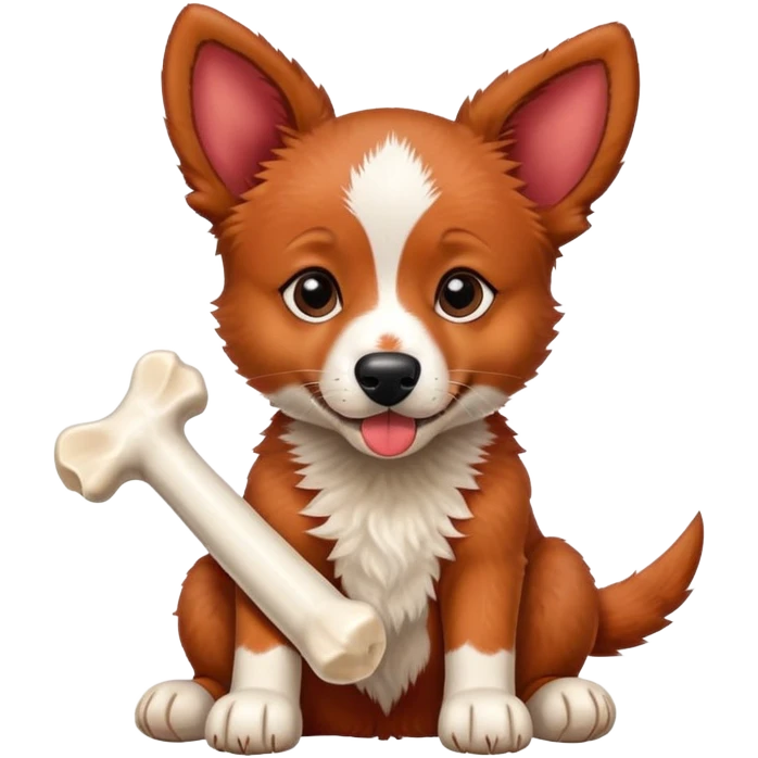Red heeler puppy with bone in mouth emoji